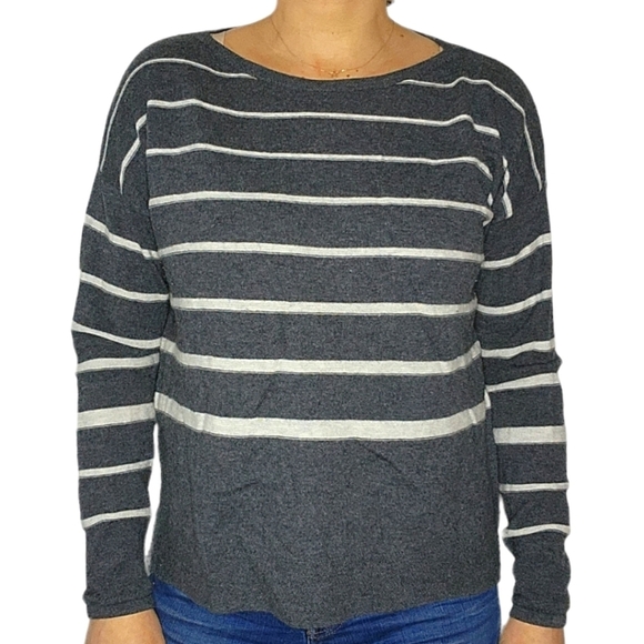 C&C California Wool Mix Striped Long Sleeve Sweater Grey Size Large - Picture 1 of 4